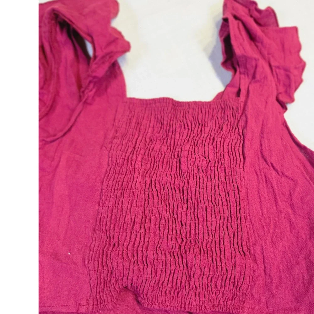 Unbranded Magenta Cotton Gauze 2 Piece Set Twist Crop Top Wide Leg Pants Womens